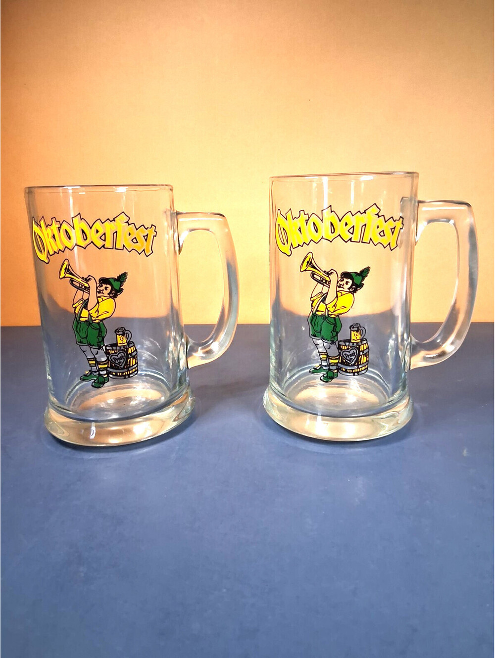 Vintage Oktoberfest 5.5" Beer Stein Glass Mugs, Set Of 2